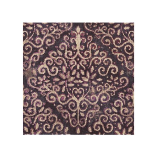 Purple tan damask luxury pattern wood wall art