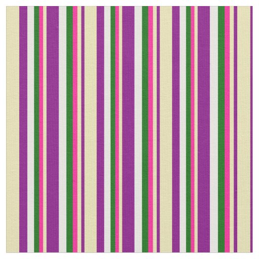Purple, Tan, Deep Pink, Dark Green & White Lines Fabric