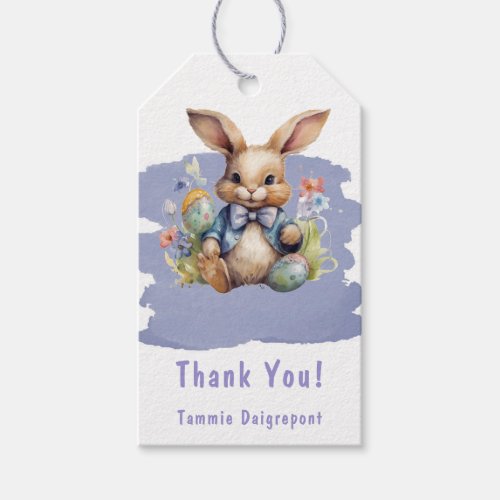 Purple Tan Easter Bunny Baby Shower Thank You Gift Tags