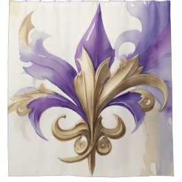 Purple Tan Fleur de Lis Watercolor Shower Curtain