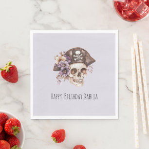 Purple Tan Floral Skull Birthday Napkins