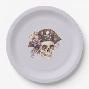 Purple Tan Floral Skull Birthday Paper Plates