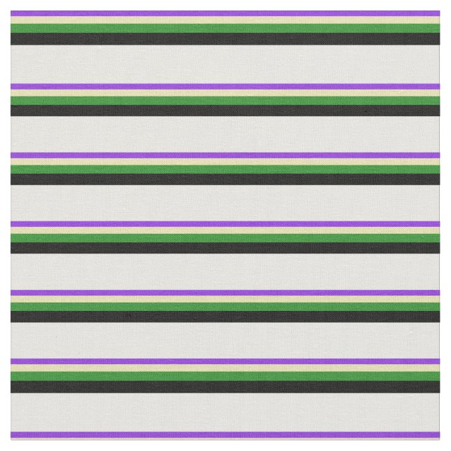 Purple, Tan, Forest Green, Black & White Pattern Fabric (Close Up)