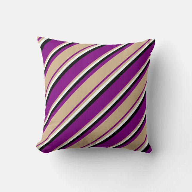 Purple, Tan, Mint Cream & Black Colored Pattern Throw Pillow (Front)