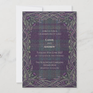Purple Tartan Celtic Thistle Wedding Invitation
