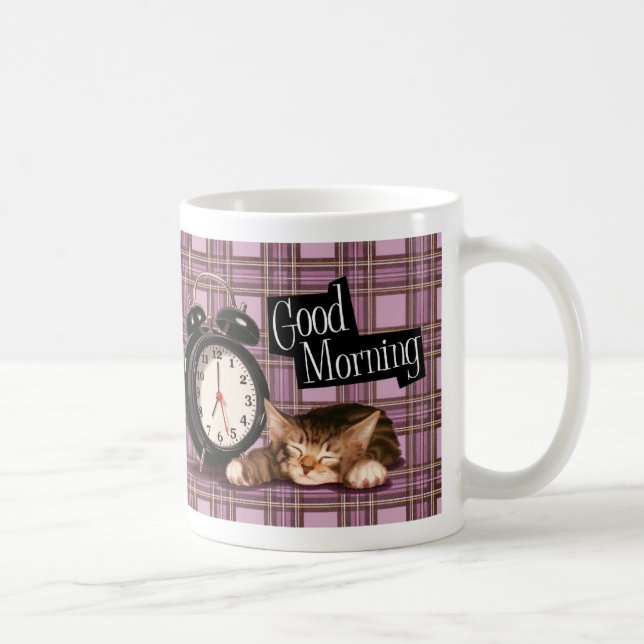 purple Tartan Kitten Coffee Mug (Right)
