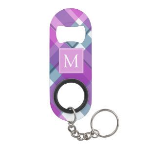 Purple Tartan Monogram Keychain Bottle Opener