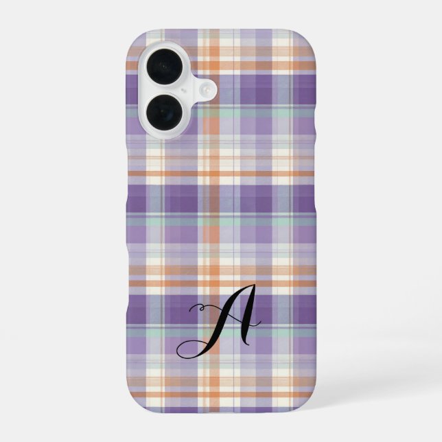 Purple Tartan Plaid Monogram Design Iphone Case (Back)