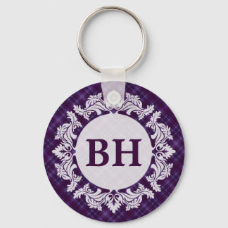 Purple Tartan Plaid Pattern Keychain