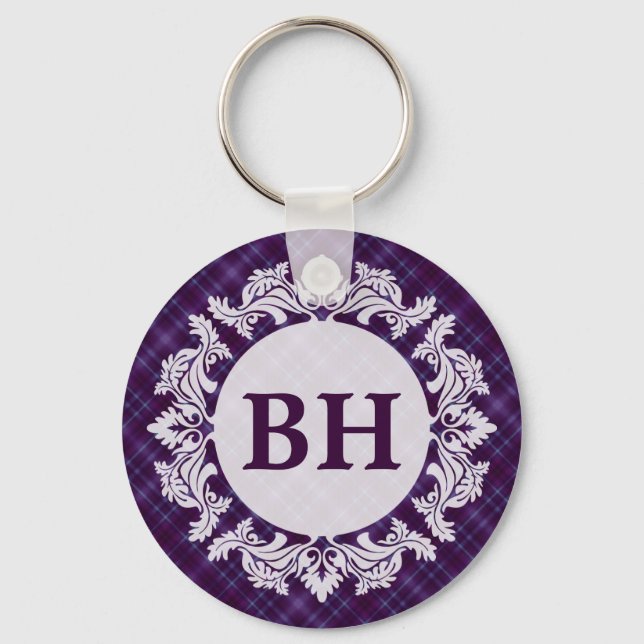 Purple Tartan Plaid Pattern Keychain (Front)