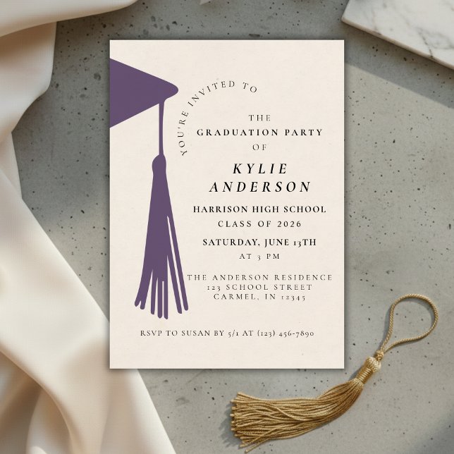 Purple Tassel High School Graduation Party Invitation (Purple Tassel High School Graduation Party Invitation)