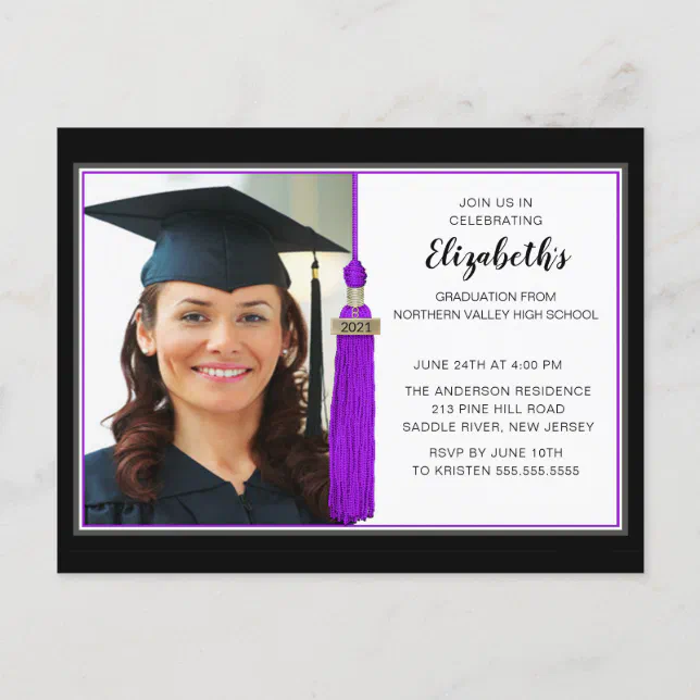 Purple Tassel Photo Graduation Party Invitation | Zazzle