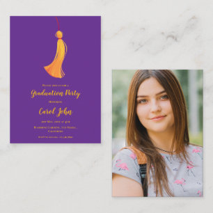 Purple Tassel Photo Graduation Party Mini Invite