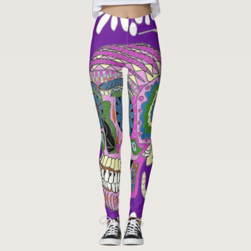 Purple Tattoo Sugar Skull Leggings