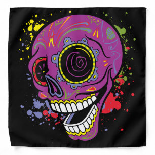 Purple Tattoo Sugar Skull With Paint Biker Dew Rag Bandana