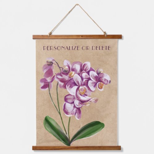 Purple Taupe Orchid Watercolor Floral Personalized Hanging Tapestry