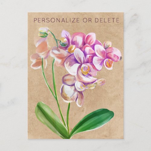 Purple Taupe Orchid Watercolor Floral Personalized Postcard