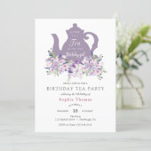 Purple Tea Party Birthday Invitation (Standing Front)