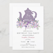 Purple Tea Party Birthday Invitation (Front/Back)