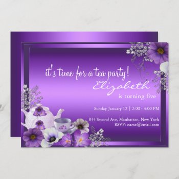 Purple Tea Party Kids Birthday Invitation by ExclusiveZazzle at Zazzle