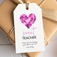 Purple teacher gift tag with watercolor heart