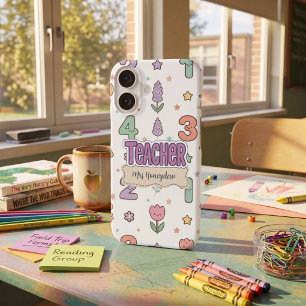 Purple Teacher School Numbers Pattern iPhone 16 Case