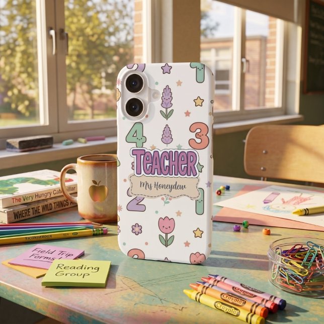 Purple Teacher School Numbers Pattern  Case-Mate iPhone Case (Creator Uploaded)