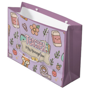 Purple Teacher School Numbers Pattern Large Gift Bag
