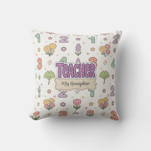 Purple Teacher School Numbers Pattern  Throw Pillow (Front)