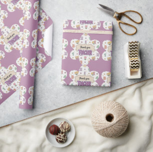 Purple Teacher School Numbers Pattern Wrapping Paper