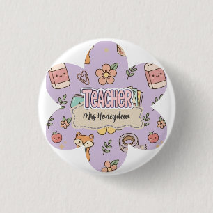 Purple Teacher School Supplies Pattern  Button