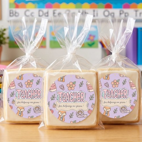 Purple Teacher School Supplies Pattern Classic Round Sticker