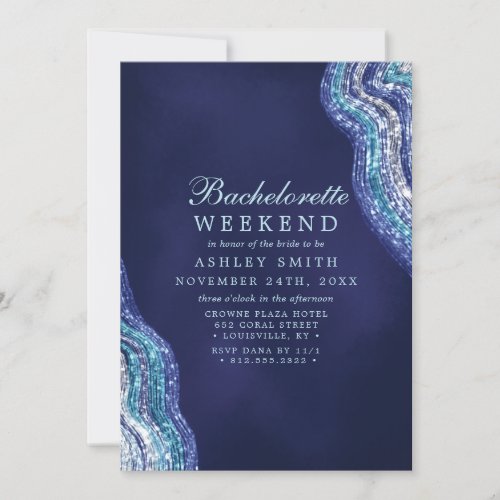 Purple Teal Agate Geode Bachelorette Weekend Invitation