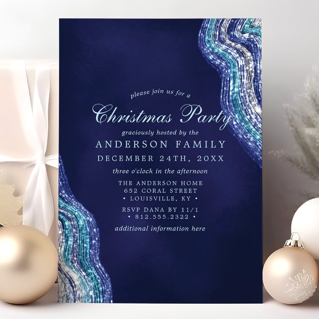 Purple Teal Agate Geode Gemstone Christmas Party Invitation (Creator Uploaded)