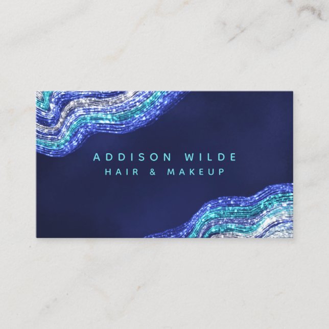 Purple Teal Agate Geode Gemstone Makeup Artist Business Card (Front)