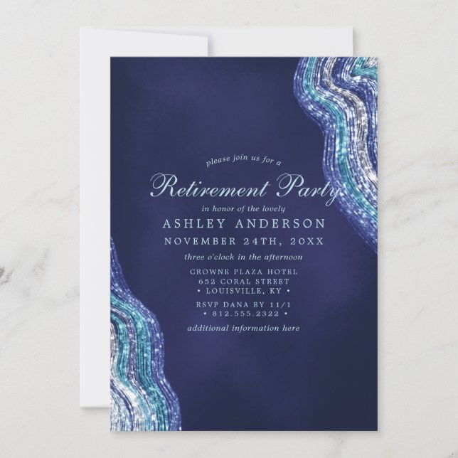 Purple Teal Agate Geode Gemstone Retirement Party Invitation (Front)