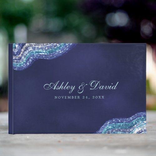 Purple Teal Agate Geode Gemstone Wedding Guest Book
