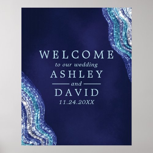 Purple Teal Agate Geode Gemstone Wedding Welcome Poster