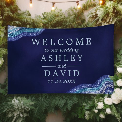 Purple Teal Agate Geode Wedding Welcome Banner