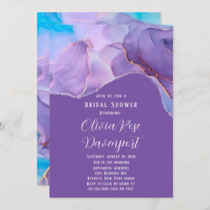 Purple Teal Alcohol Ink Ethereal Bridal Shower Invitation