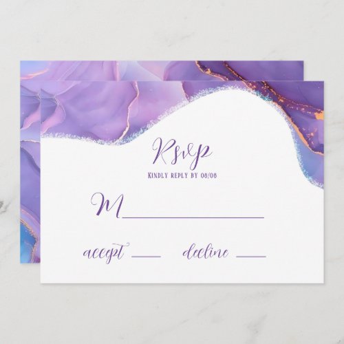 Purple Teal Alcohol Ink Ethereal RSVP Cards