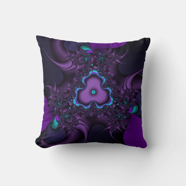 Purple teal and blue fractal art pillow (Front)