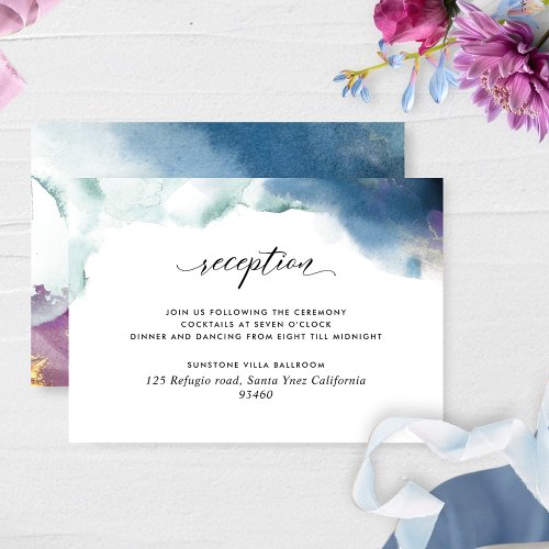 Purple Teal and Blue Watercolor Wedding Reception Enclosure Card