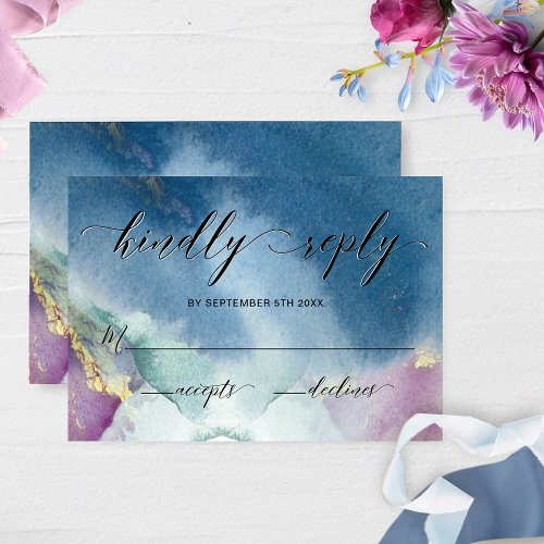 Purple Teal and Blue Watercolor Wedding RSVP