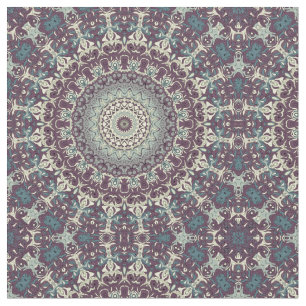 Purple Teal and Cream Mandala Pattern Fabric