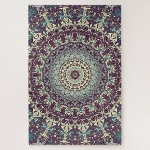 Purple Teal and Cream Mandala Pattern Jigsaw Puzzle