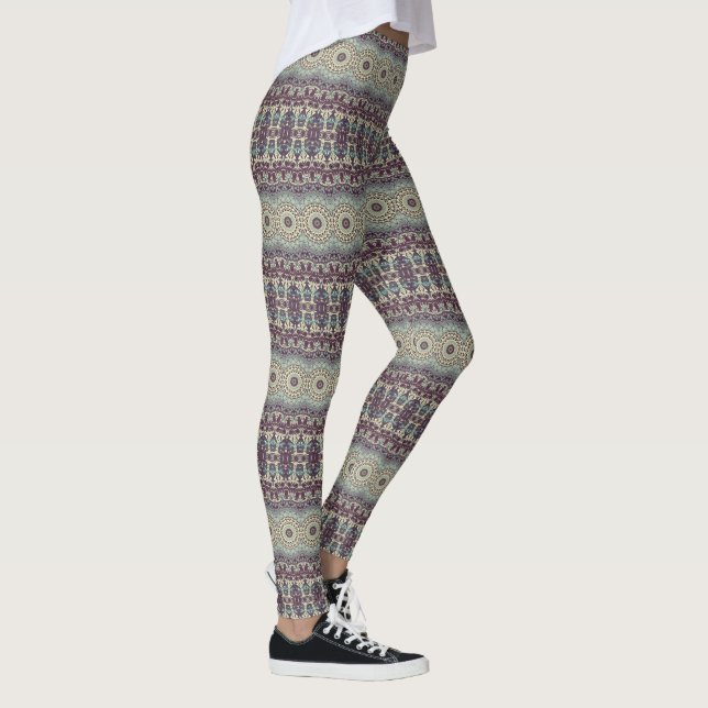 Purple Teal and Cream Mandala Pattern Leggings (Right)