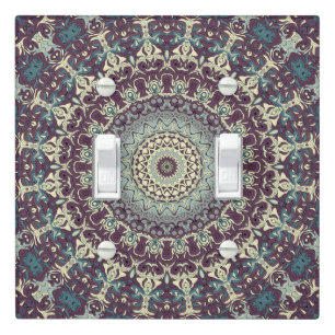 Purple Teal and Cream Mandala Pattern Light Switch Cover