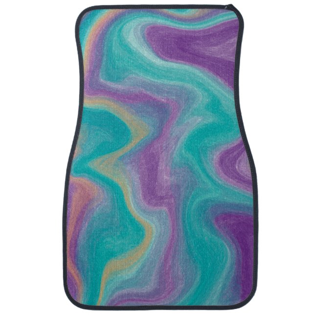 Purple, Teal and Gold Swirls Fluid Art   Car Floor Mat (Front)