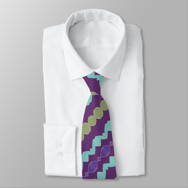 Purple Teal And Green Patterned Neck Tie (Tied)